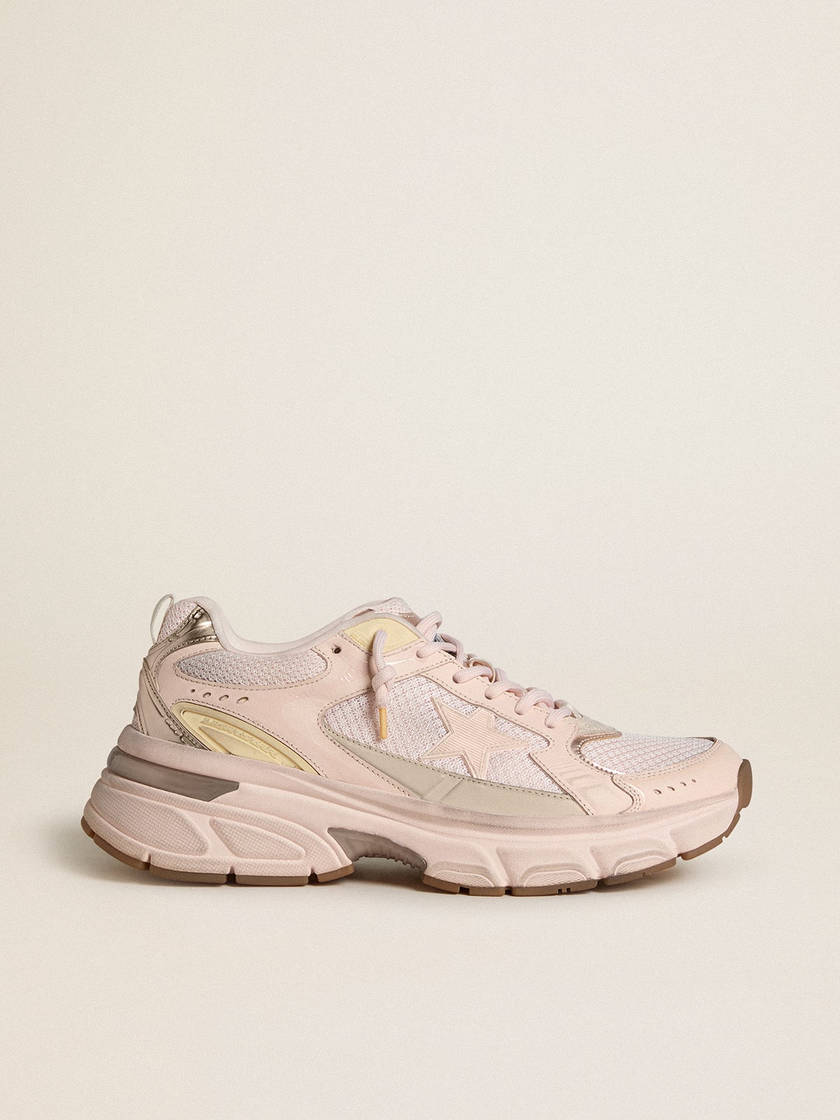 Men's Lightstar with pink leather and mesh upper and pink star| Golden Goose