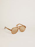 Aviator style sunglasses with honey-colored frame and lenses| Golden Goose