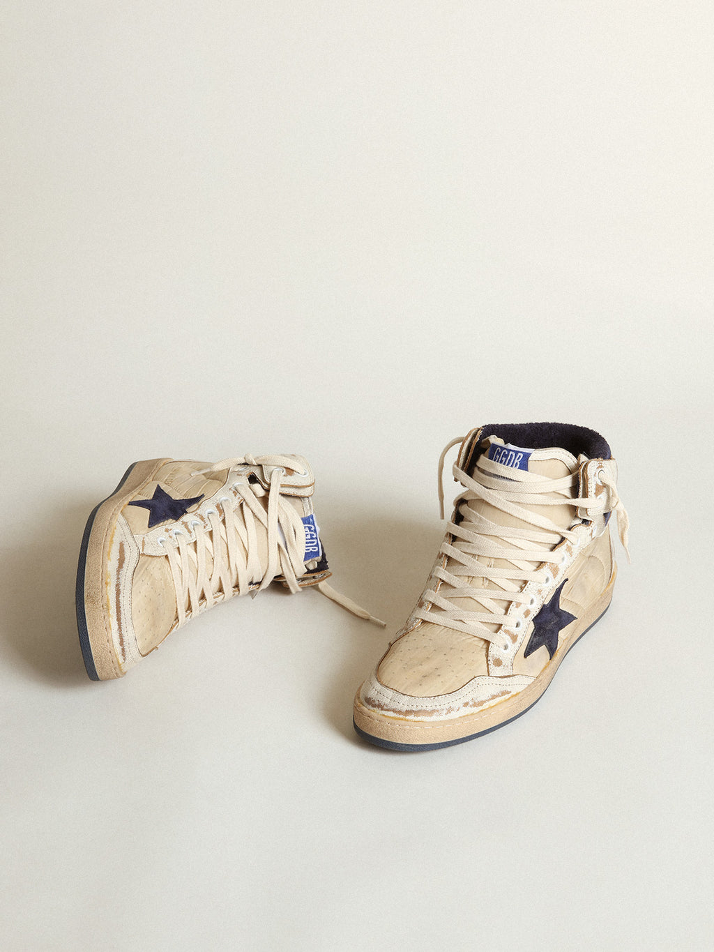 Men's Sky-Star in cream-colored nylon and leather with blue suede star| Golden Goose