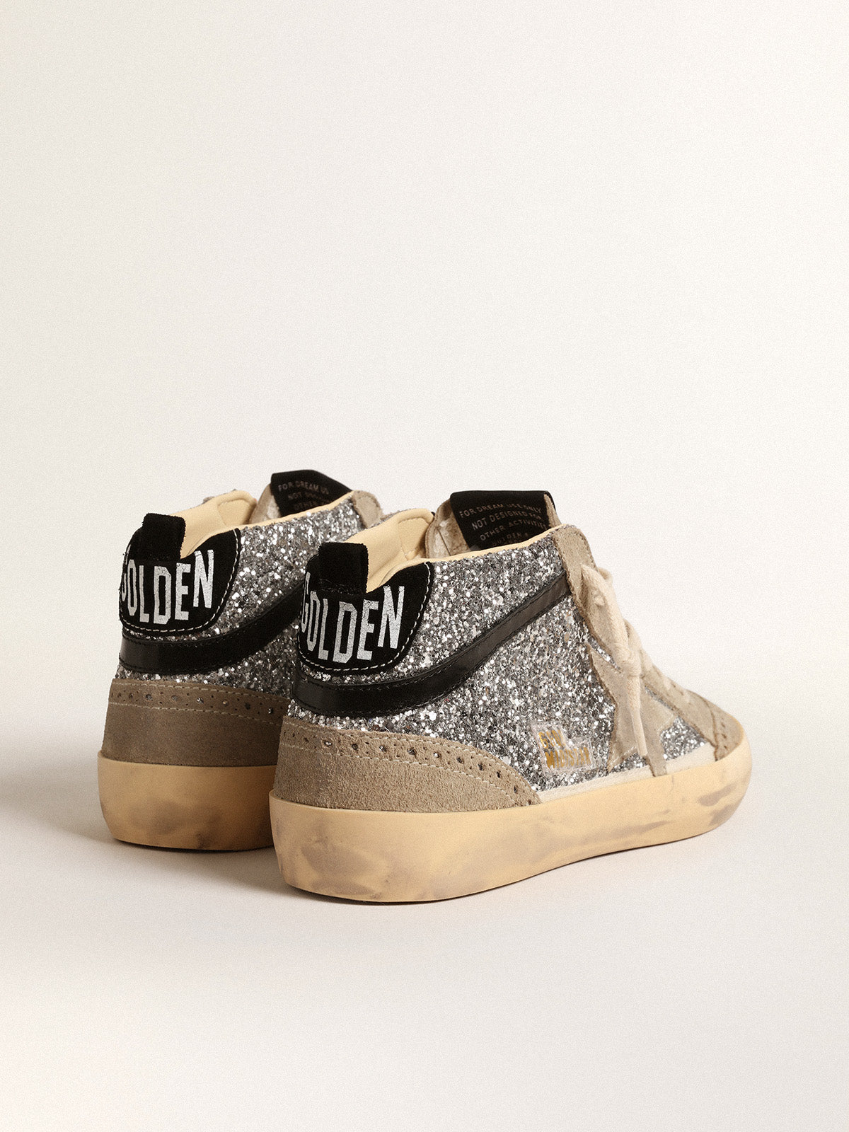 Mid Star in silver glitter with suede star and black flash| Golden Goose