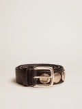 Women's black Trinidad belt in washed leather with silver studs| Golden Goose