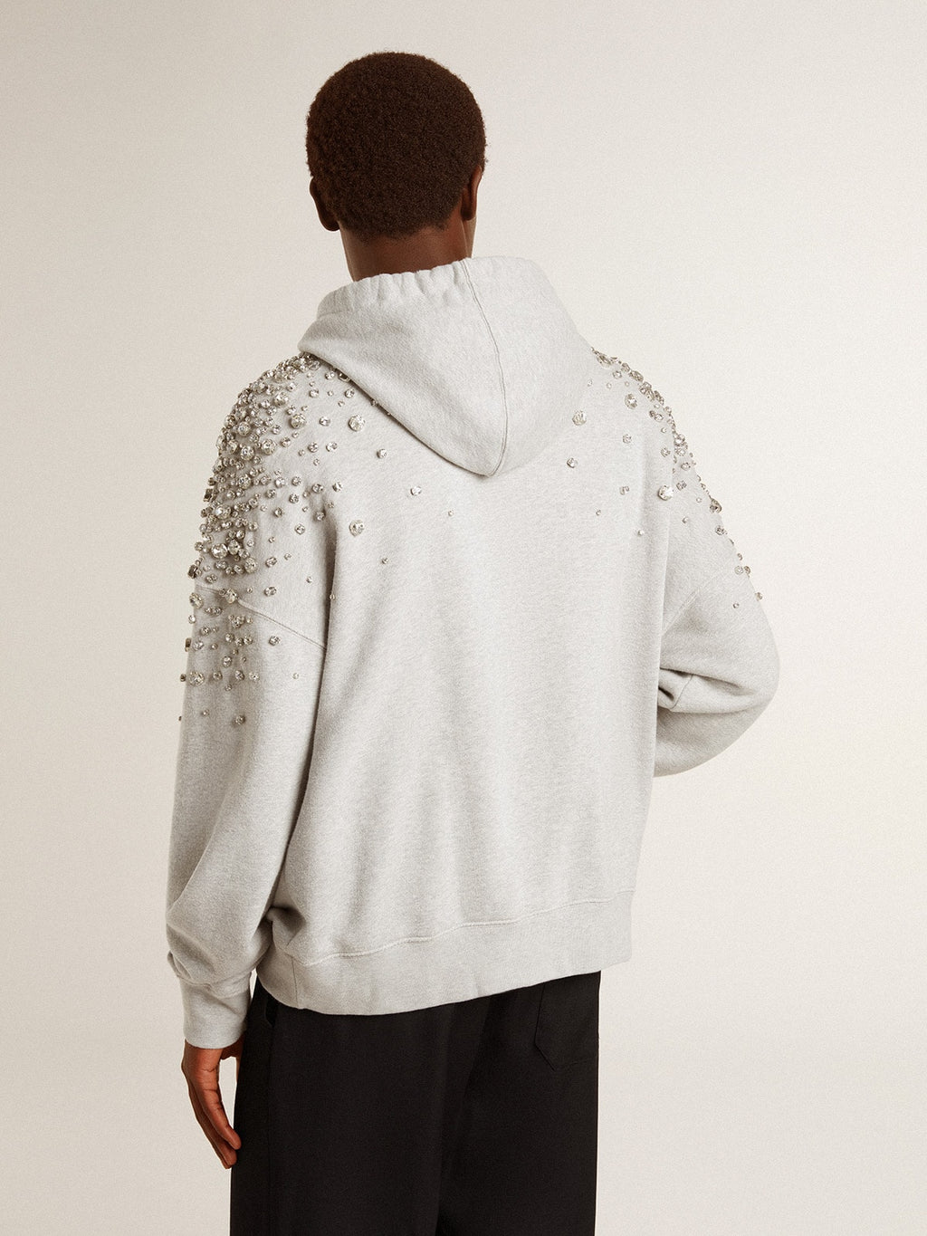 Gray hooded sweatshirt with crystal decoration| Golden Goose