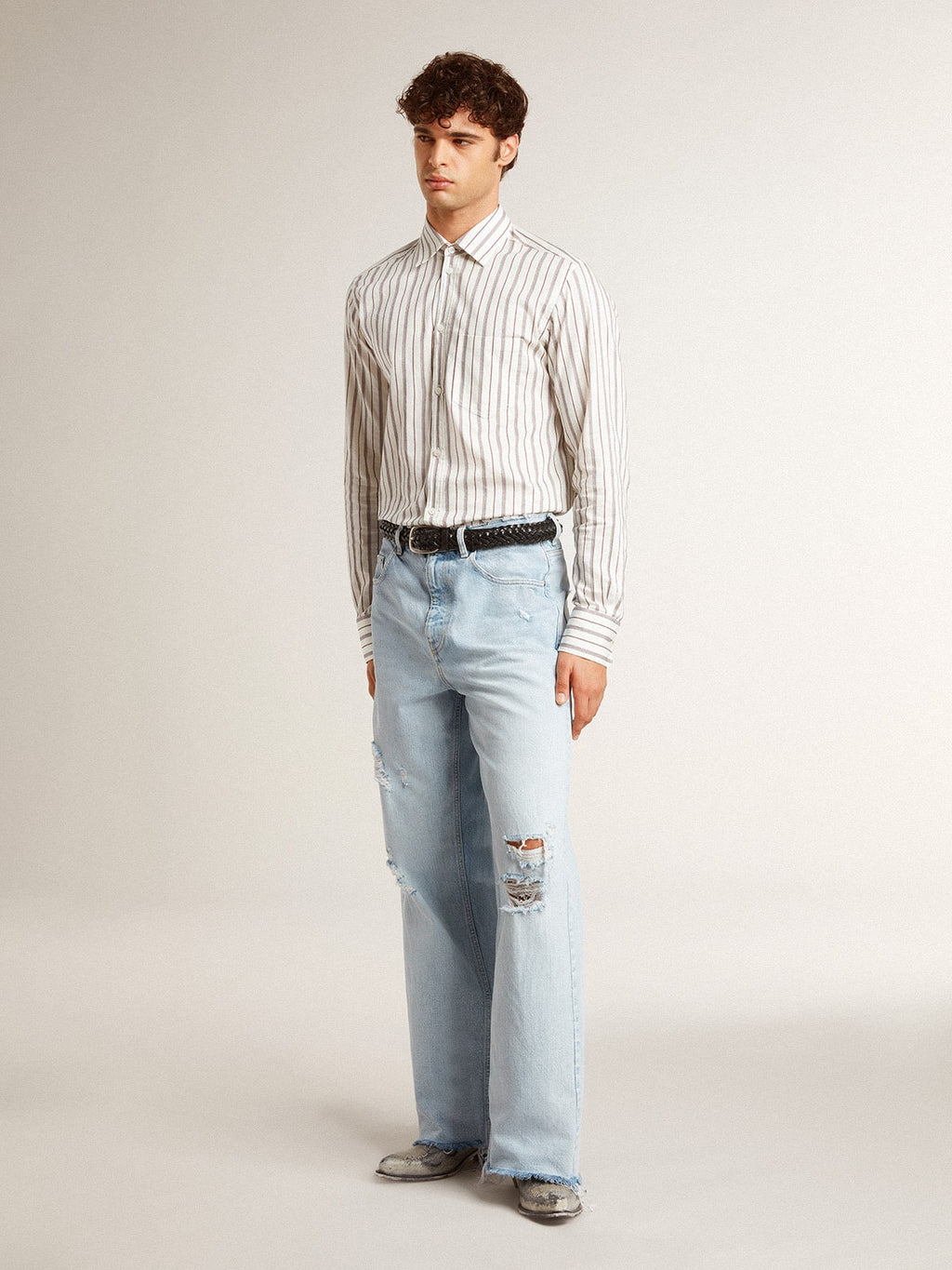 Men's pants in lived-in effect denim| Golden Goose
