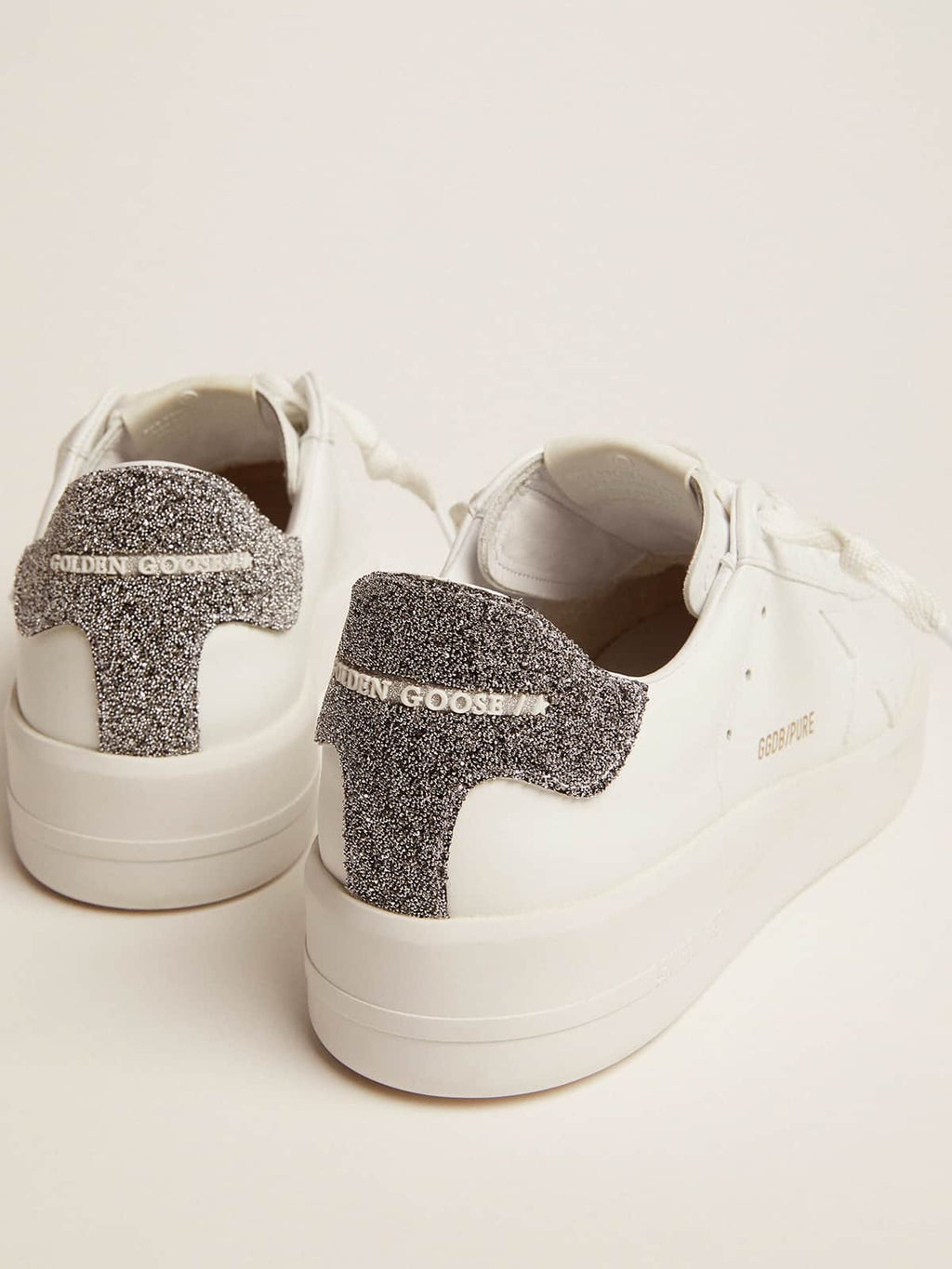 Purestar in white leather with silver Swarovski crystal heel tab| Golden Goose