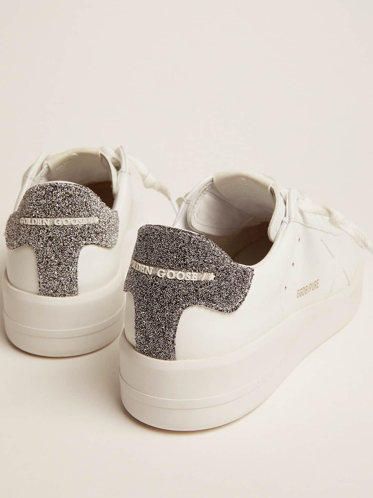 Purestar in white leather with silver Swarovski crystal heel tab| Golden Goose