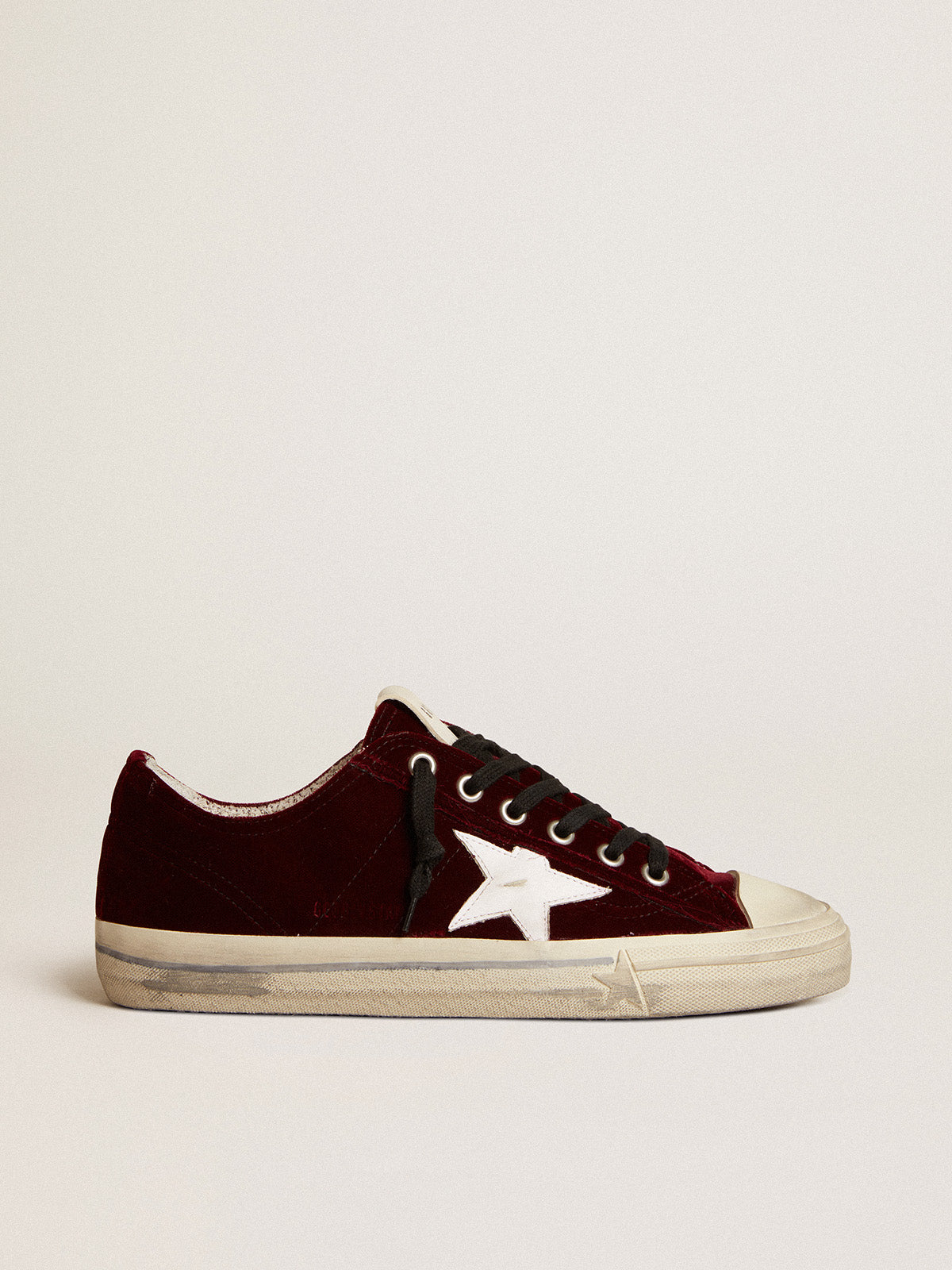 Men's V-Star LTD in burgundy velvet with white leather star| Golden Goose