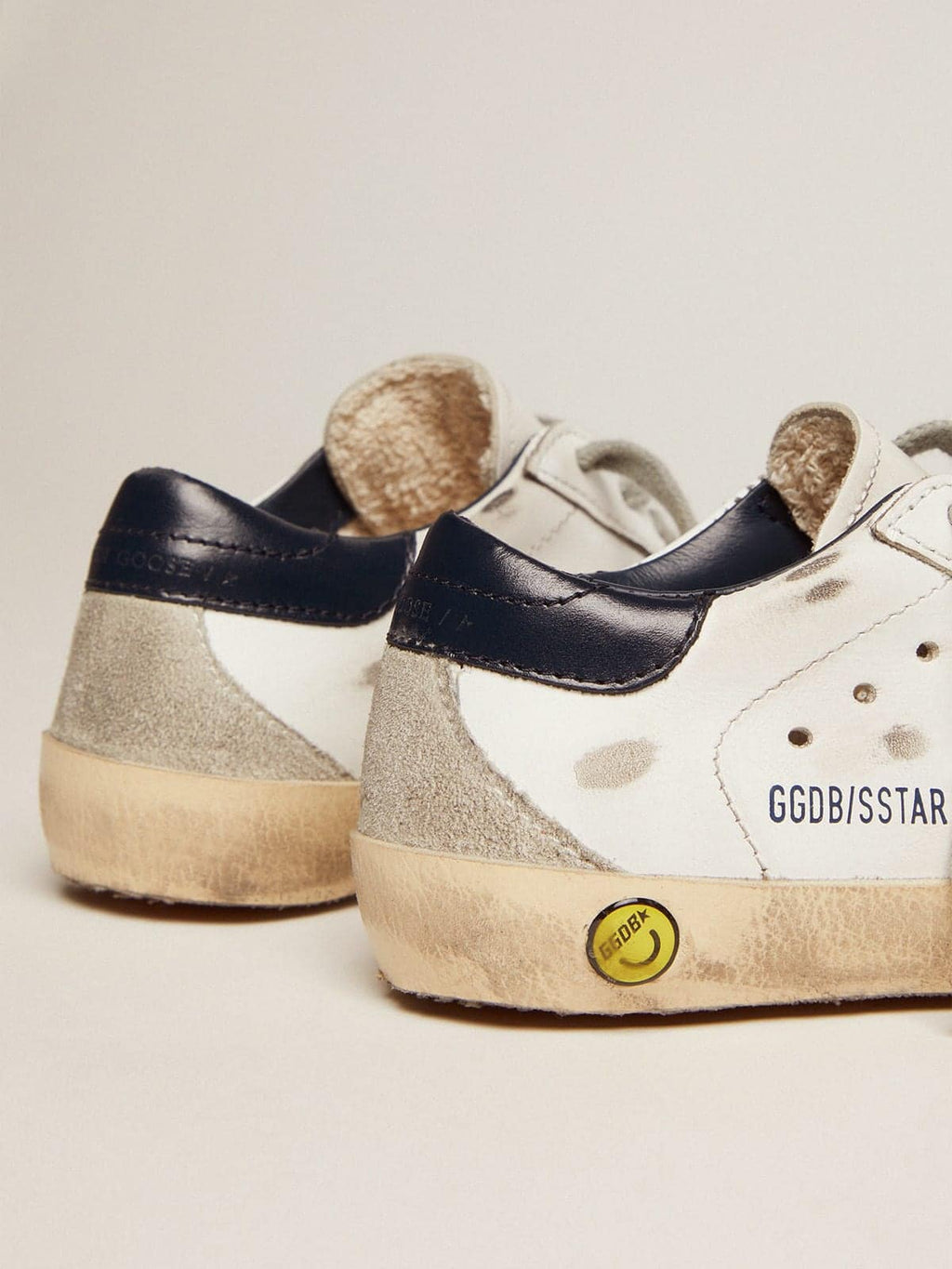 Junior Super-Star with gray suede star and blue heel tab| Golden Goose