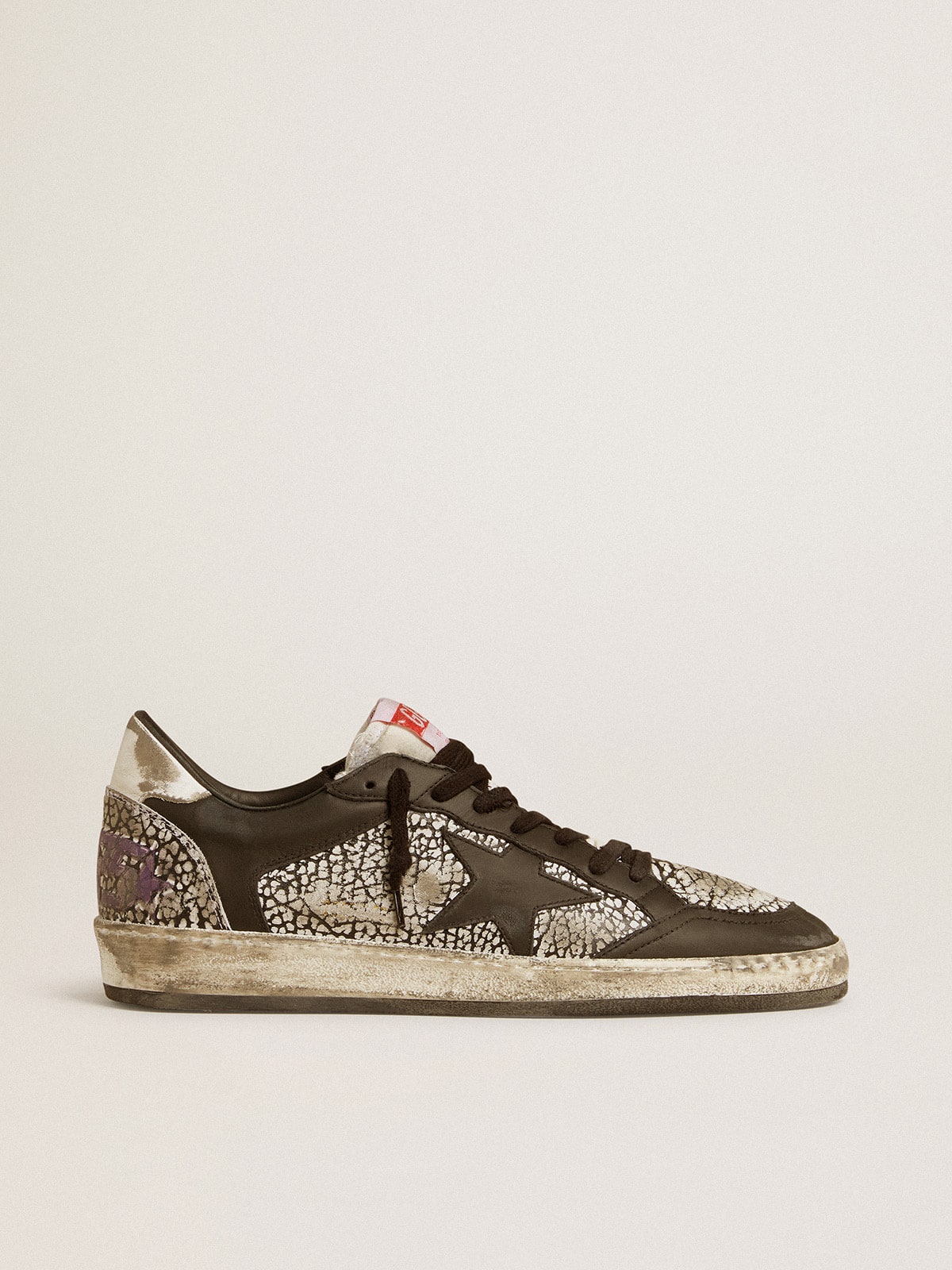 Men's Ball Star in elephant-print leather with black leather star| Golden Goose