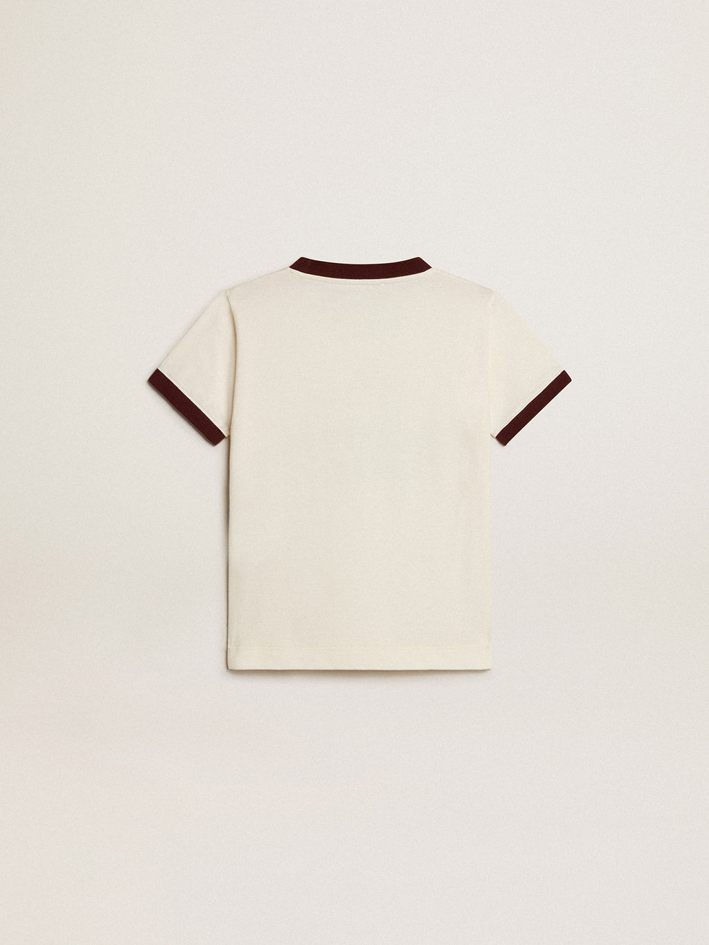 Boys' white cotton T-shirt with faded print at the center| Golden Goose