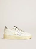 Women's Ball Star 2 with silver leather star and silver glitter heel tab| Golden Goose