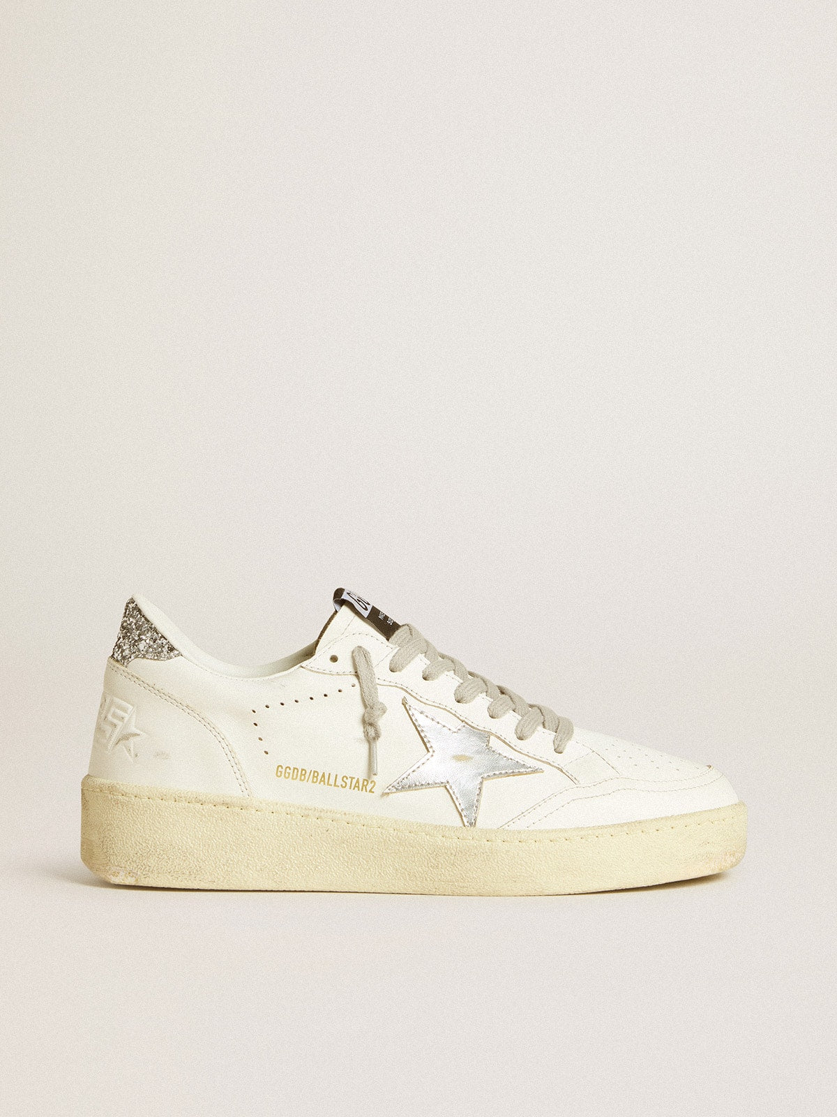 Women's Ball Star 2 with silver leather star and silver glitter heel tab| Golden Goose