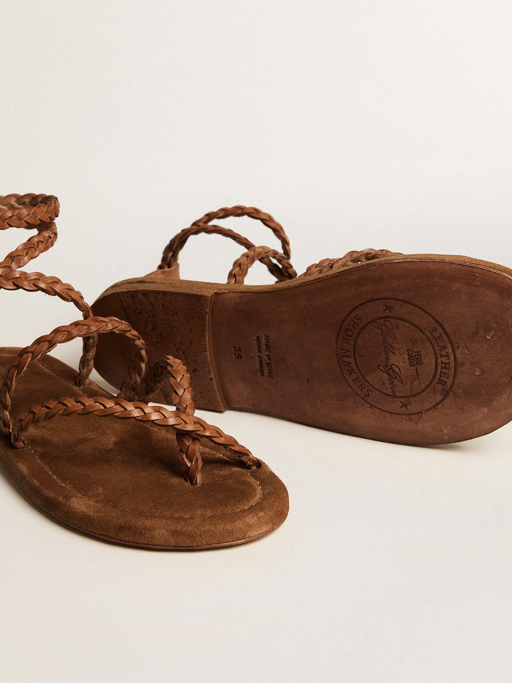 Penelope flat sandals in brown leather with suede sole| Golden Goose