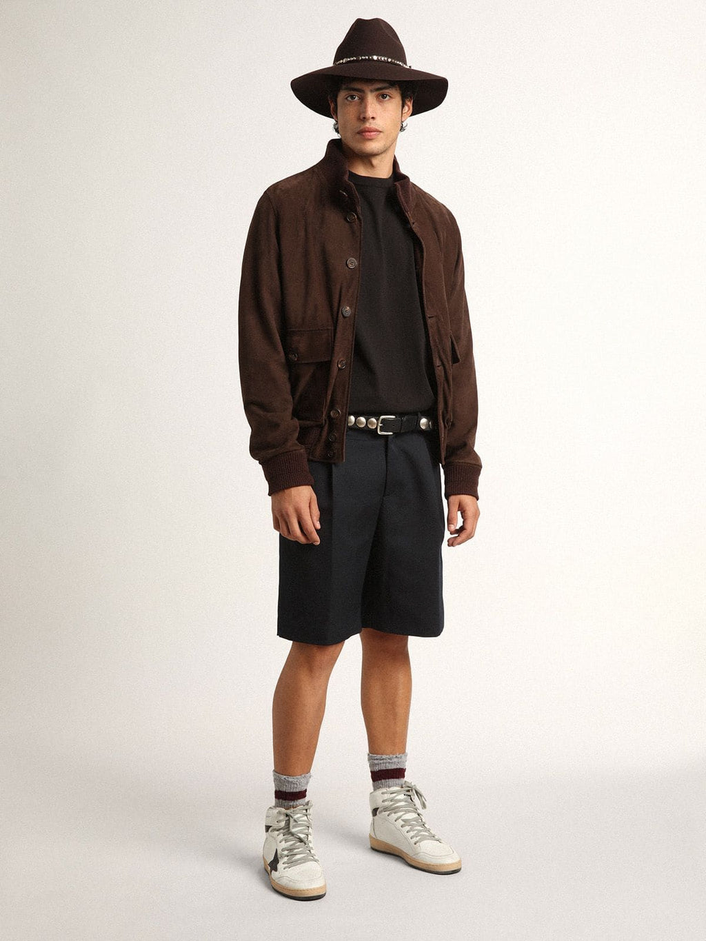 Golden Collection flight jacket in dark brown suede| Golden Goose