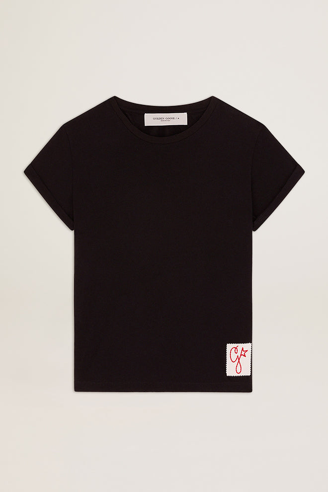 Women's slim-fit distressed T-shirt in black| Golden Goose