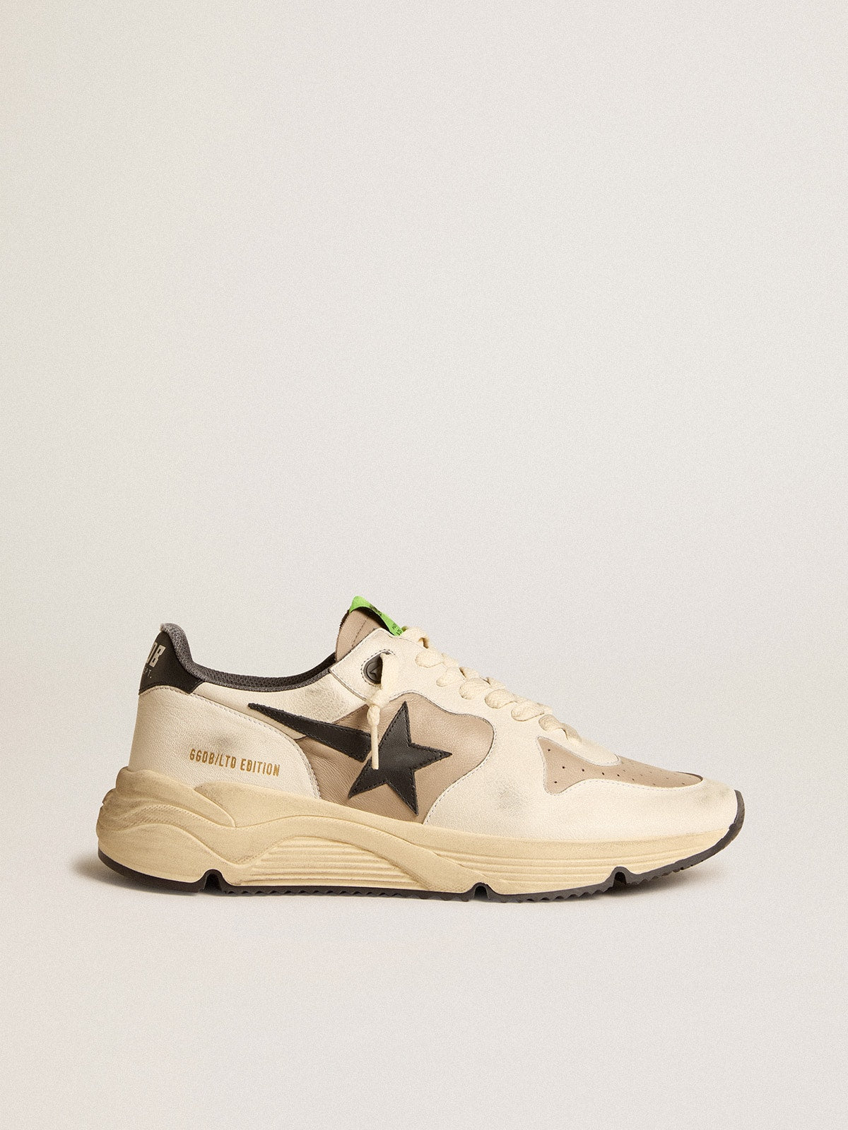 Men's Running Sole LTD in gray leather and white nappa with black leather star| Golden Goose