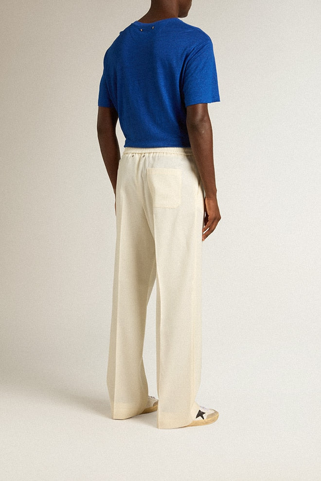 Men's aged white wool gabardine joggers| Golden Goose