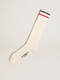 Long ribbed socks in vintage white with two-tone stripes| Golden Goose