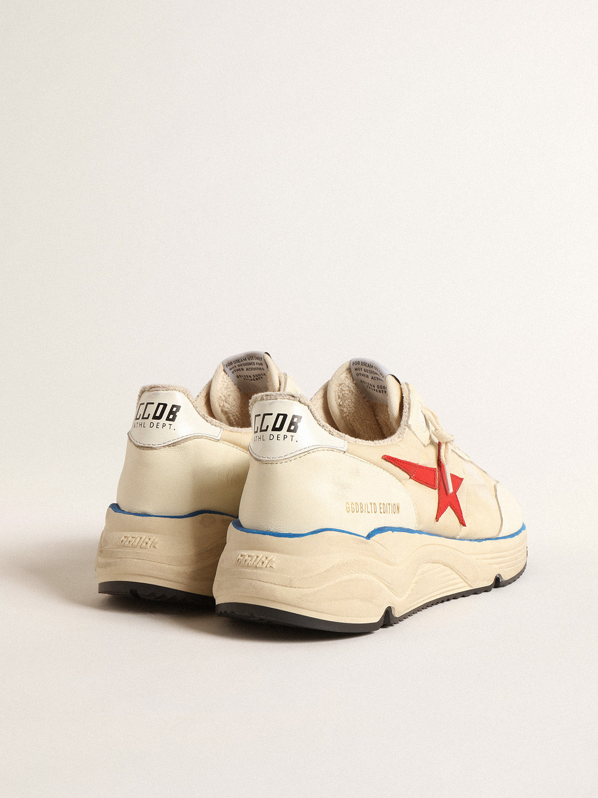 Men's Running Sole LTD in beige nylon with red leather star| Golden Goose