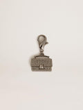 Purse-shaped charm in silver-colored brass with crystals| Golden Goose