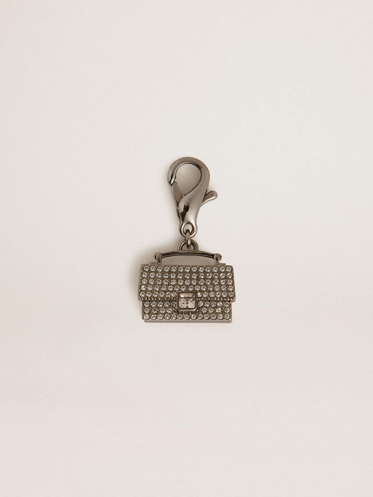 Purse-shaped charm in silver-colored brass with crystals| Golden Goose