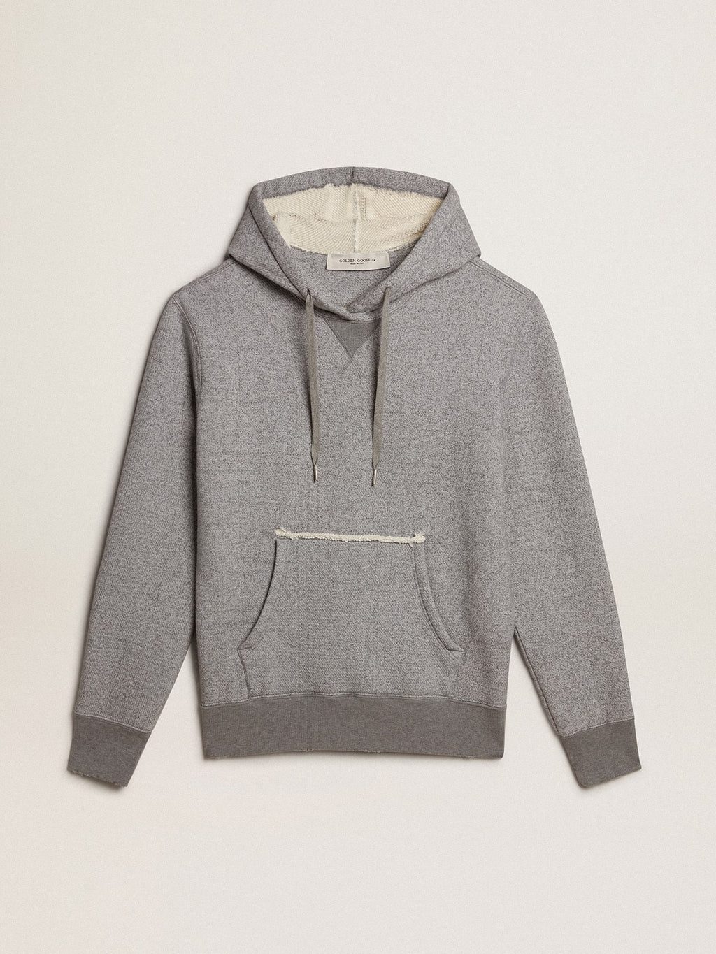 Gray melange cotton sweatshirt with hood| Golden Goose