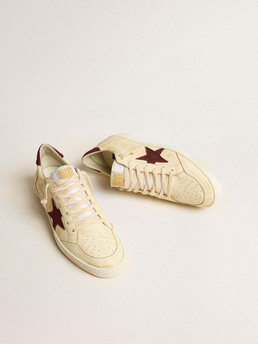 Men's Ball Star in beige nappa with burgundy mesh star and heel tab| Golden Goose
