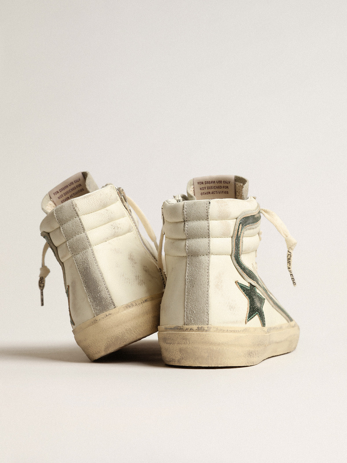 Slide in beige nappa with green laminated leather star and flash| Golden Goose