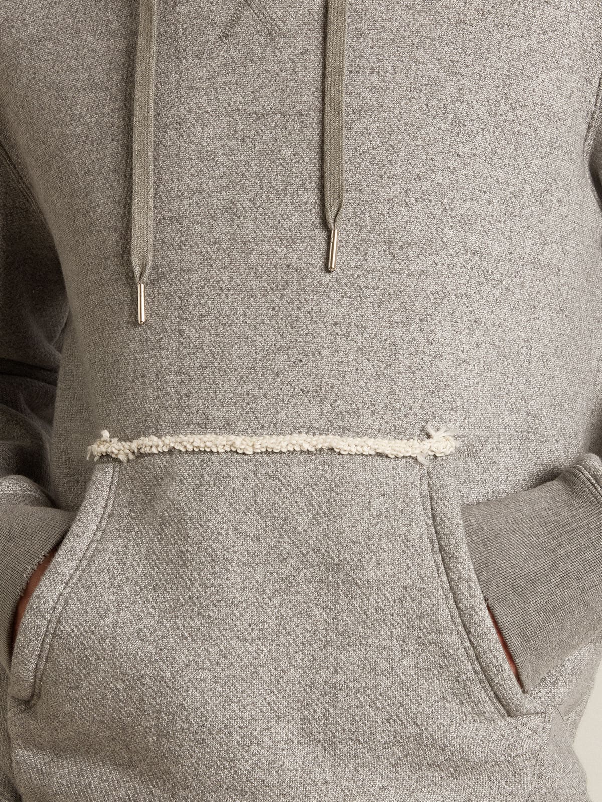Gray melange cotton sweatshirt with hood| Golden Goose