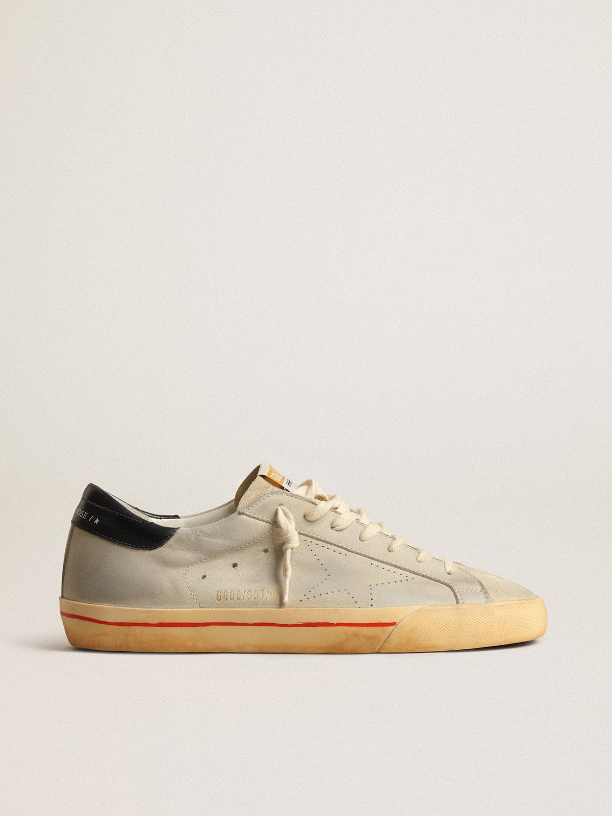 Super-Star in gray nubuck with perforated star and blue heel tab| Golden Goose