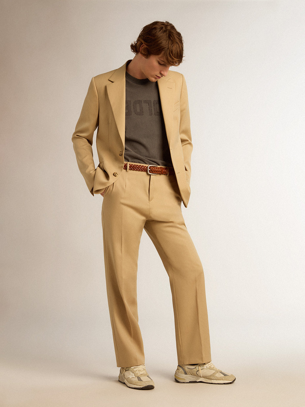 Men's wool gabardine pants in sand| Golden Goose