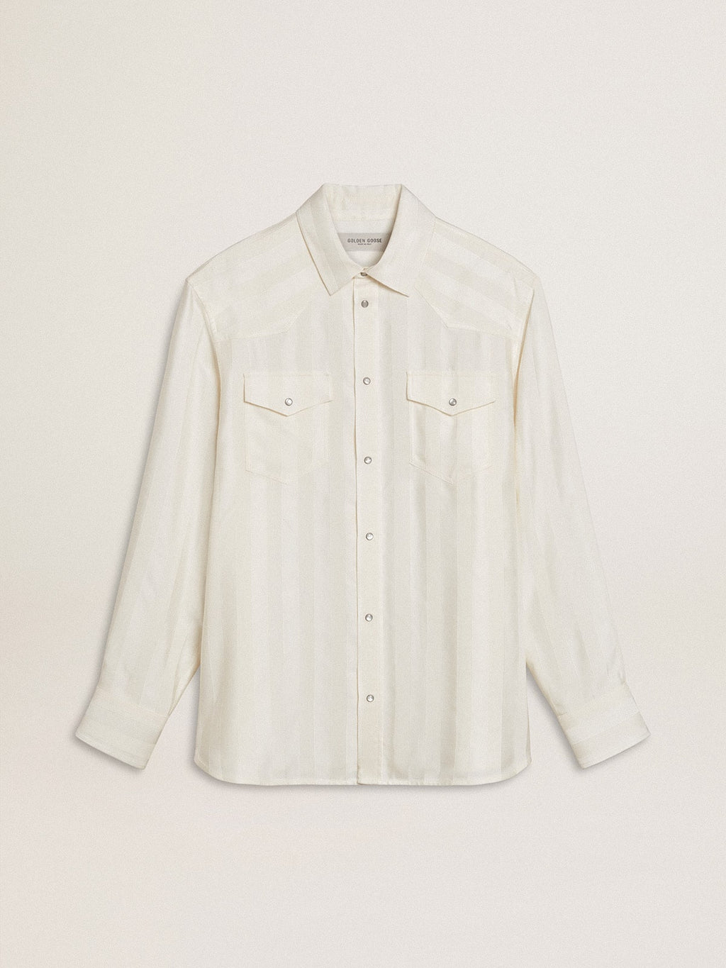 Men's oversized worn-white shirt with vertical stripes| Golden Goose