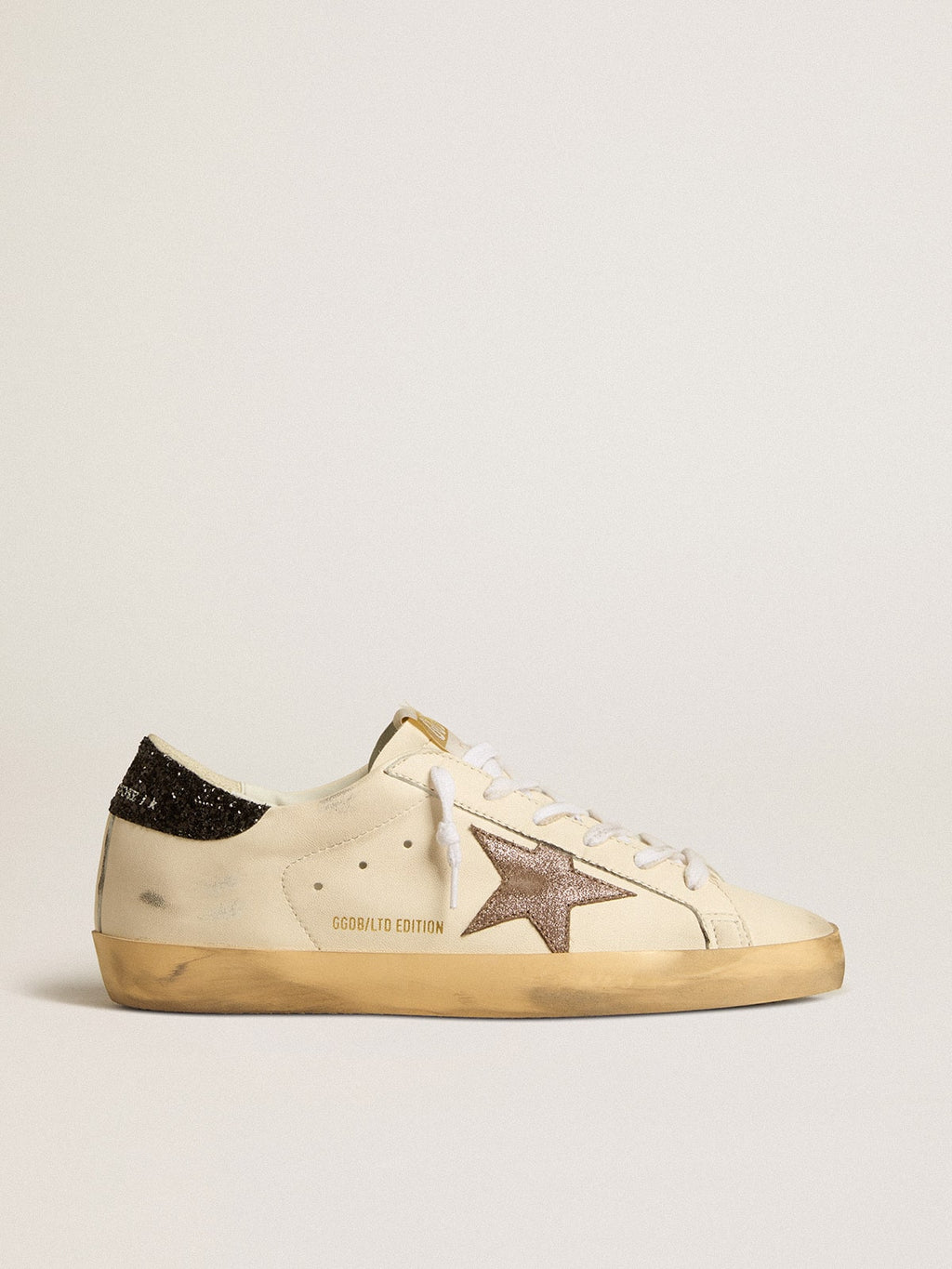 Super-Star LTD with laminated leather star and black glitter heel tab| Golden Goose