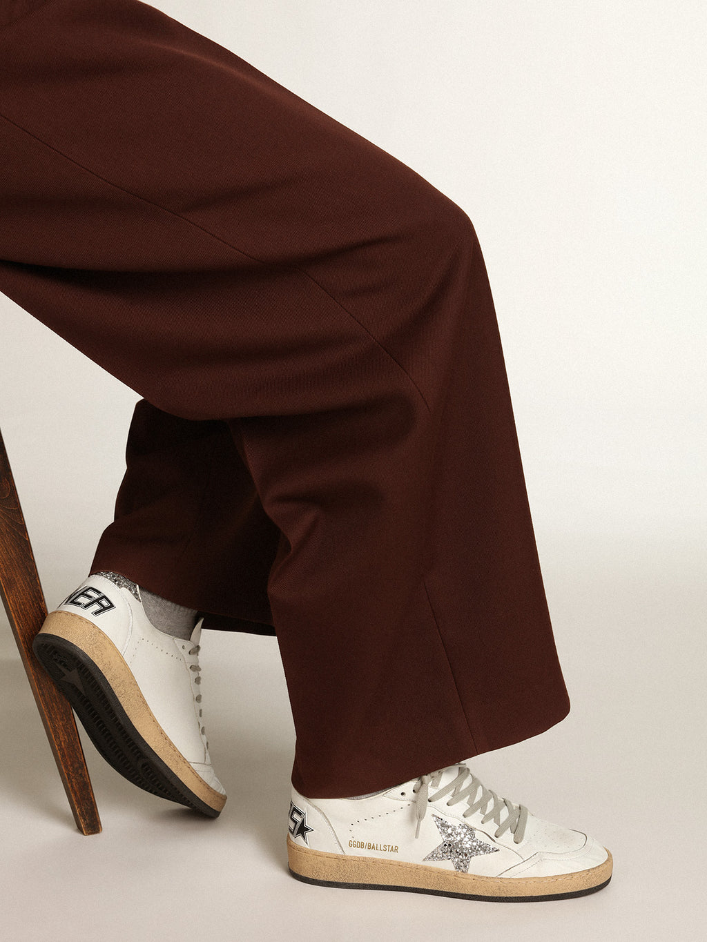 Women's Ball Star in nappa with white star and glitter heel tab| Golden Goose