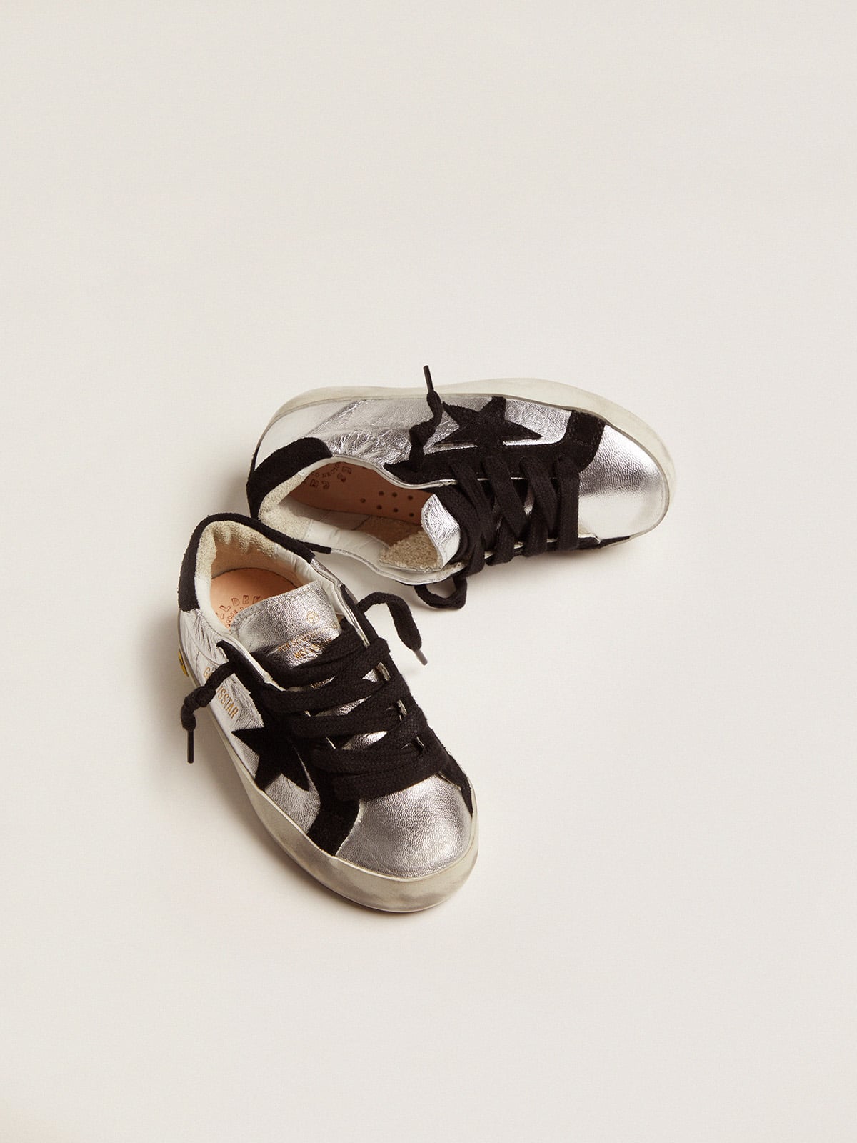 Super-Star sneakers in silver leather with suede inserts| Golden Goose