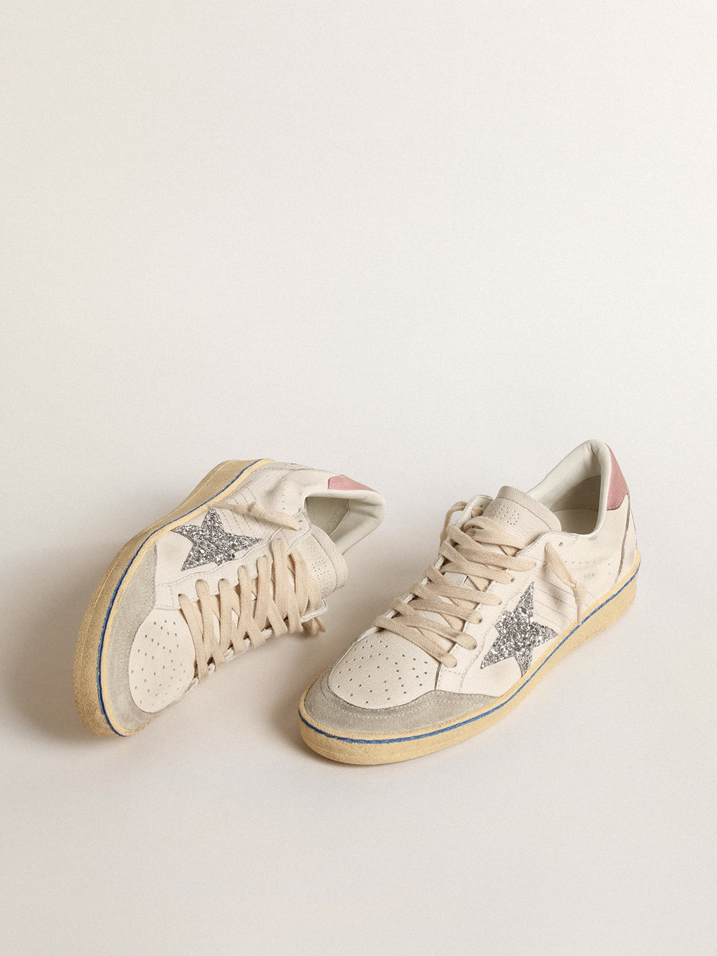 Ball Star LTD with glitter star and pink suede heel tab| Golden Goose