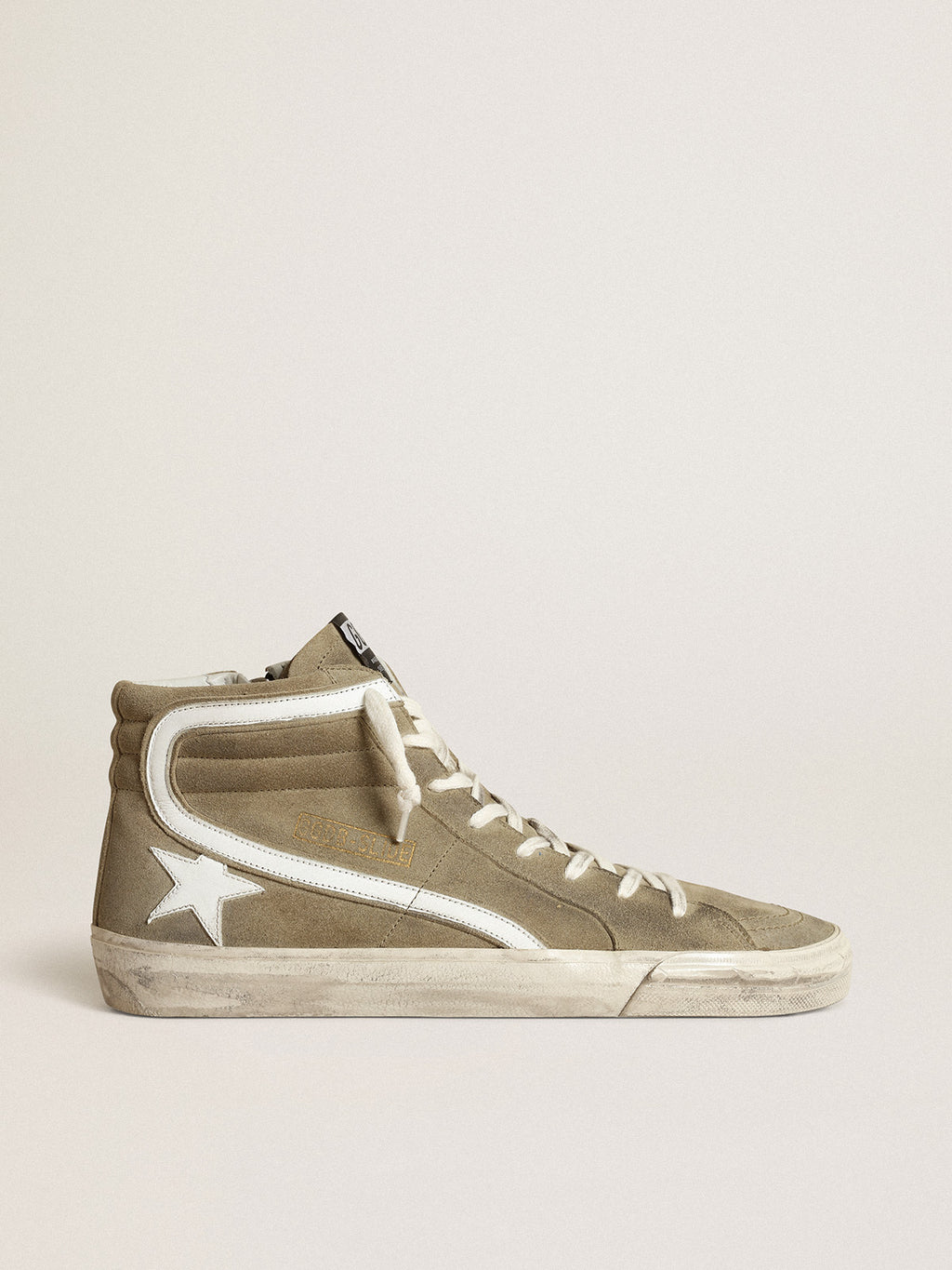 Men's Slide in military green suede with star and white flash| Golden Goose