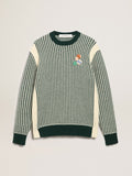 Men's round-neck sweater in two-tone white and green wool| Golden Goose