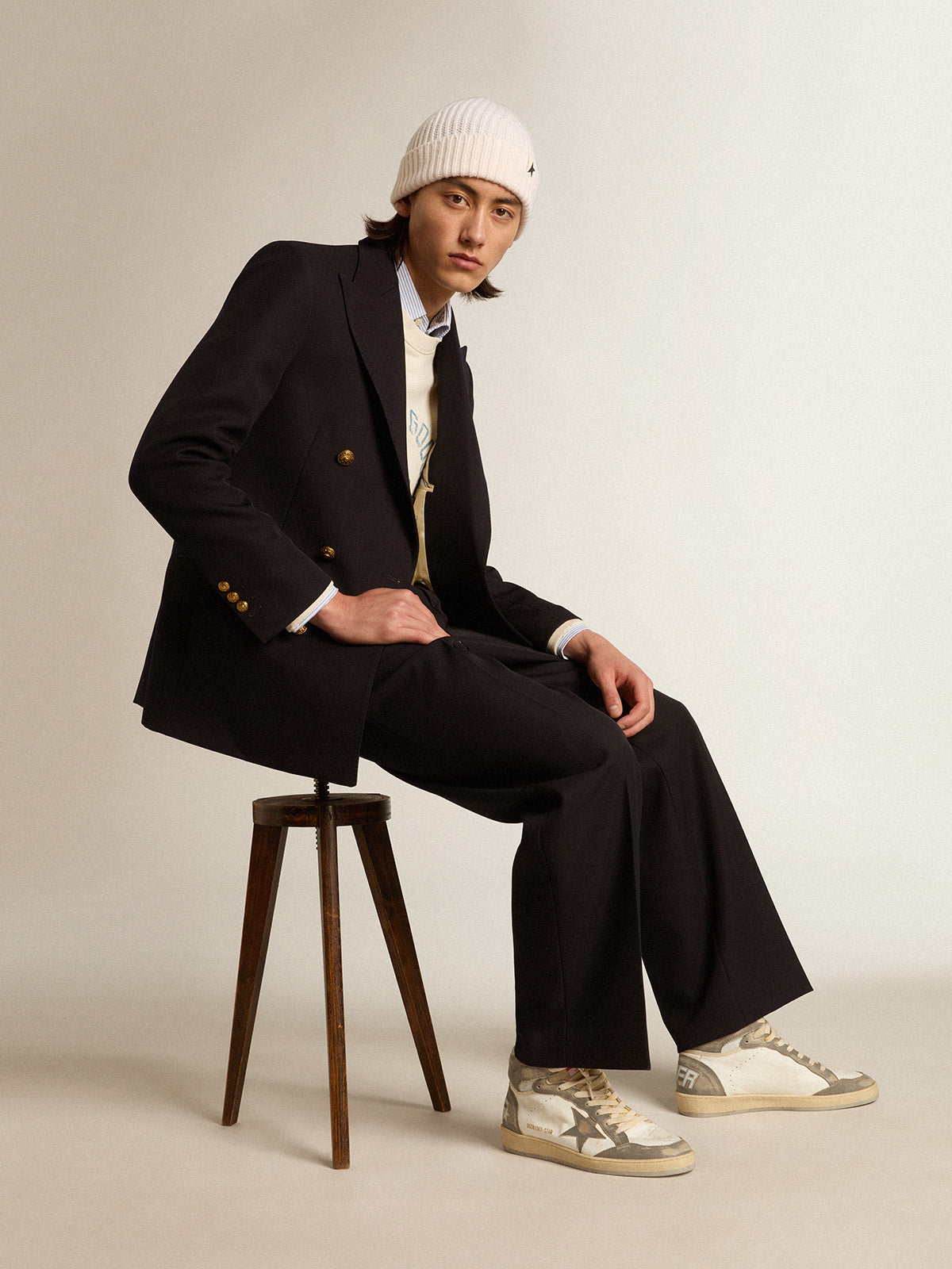 Sky-Star in white nappa leather with faded gray leather inserts| Golden Goose