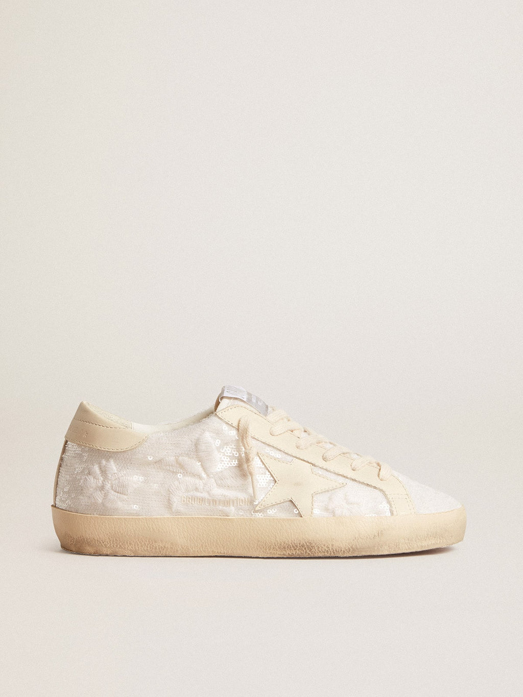 Women's Super-Star LTD in white sequins with leather star and embroidery| Golden Goose