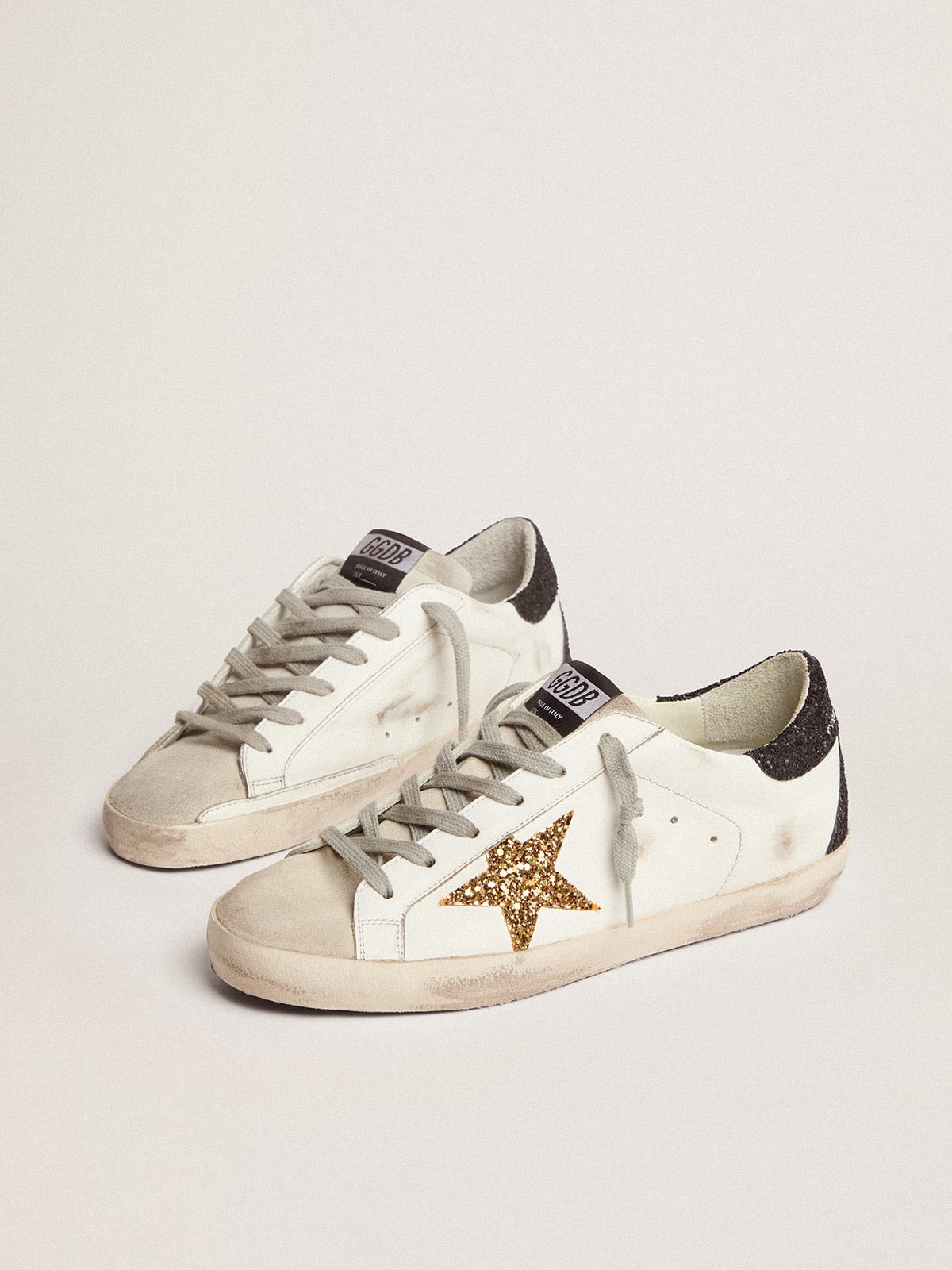 Women's Super-Star LTD with gold star and black glitter heel tab| Golden Goose