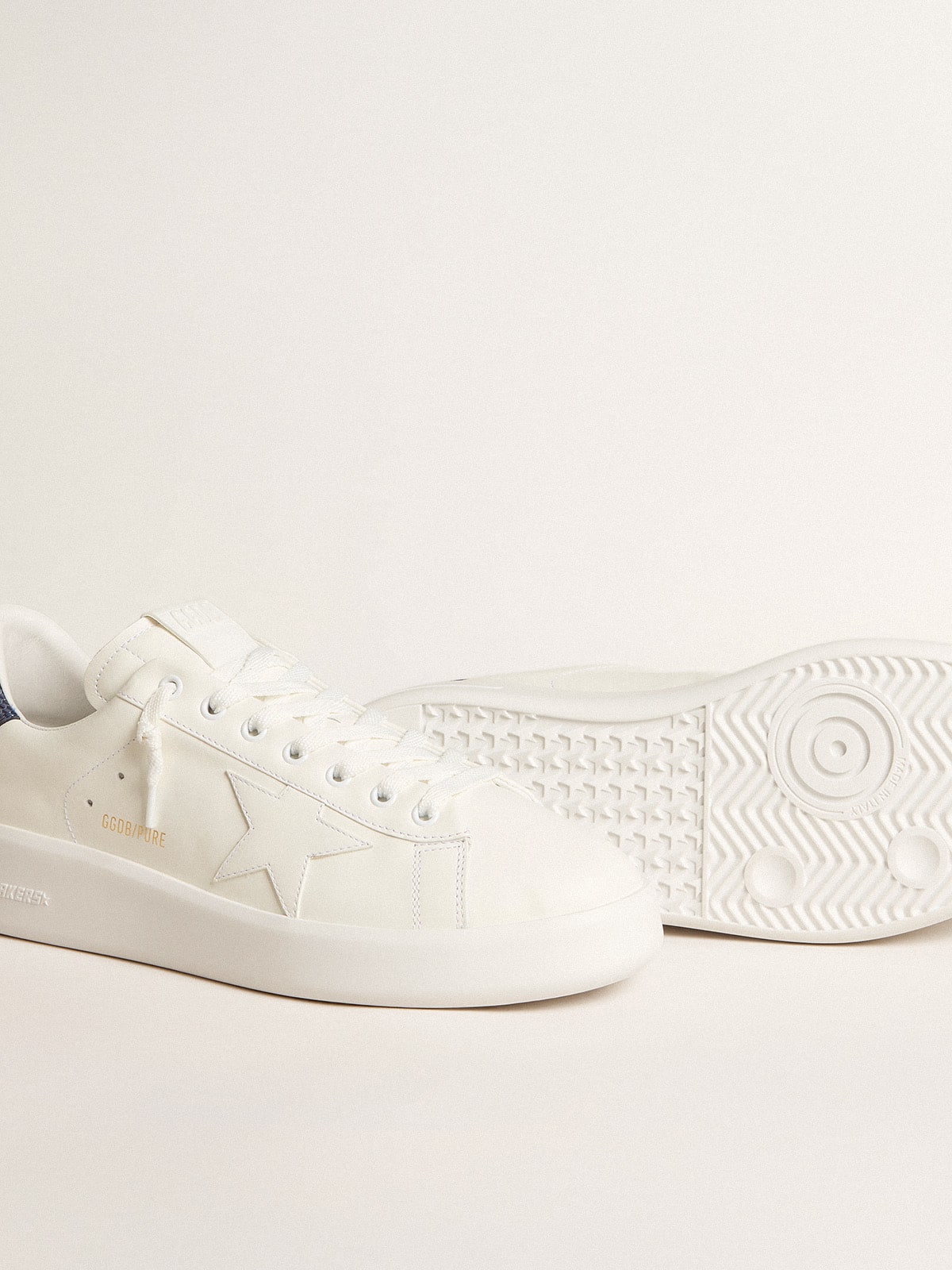 Men's Purestar in leather with white star and blue lizard leather heel tab| Golden Goose