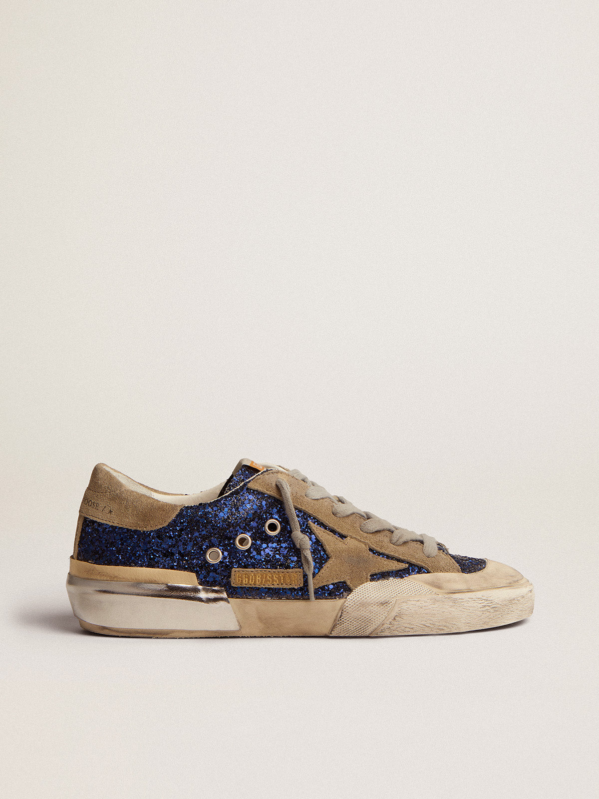 Women's Super-Star in blue glitter with dove gray suede star| Golden Goose