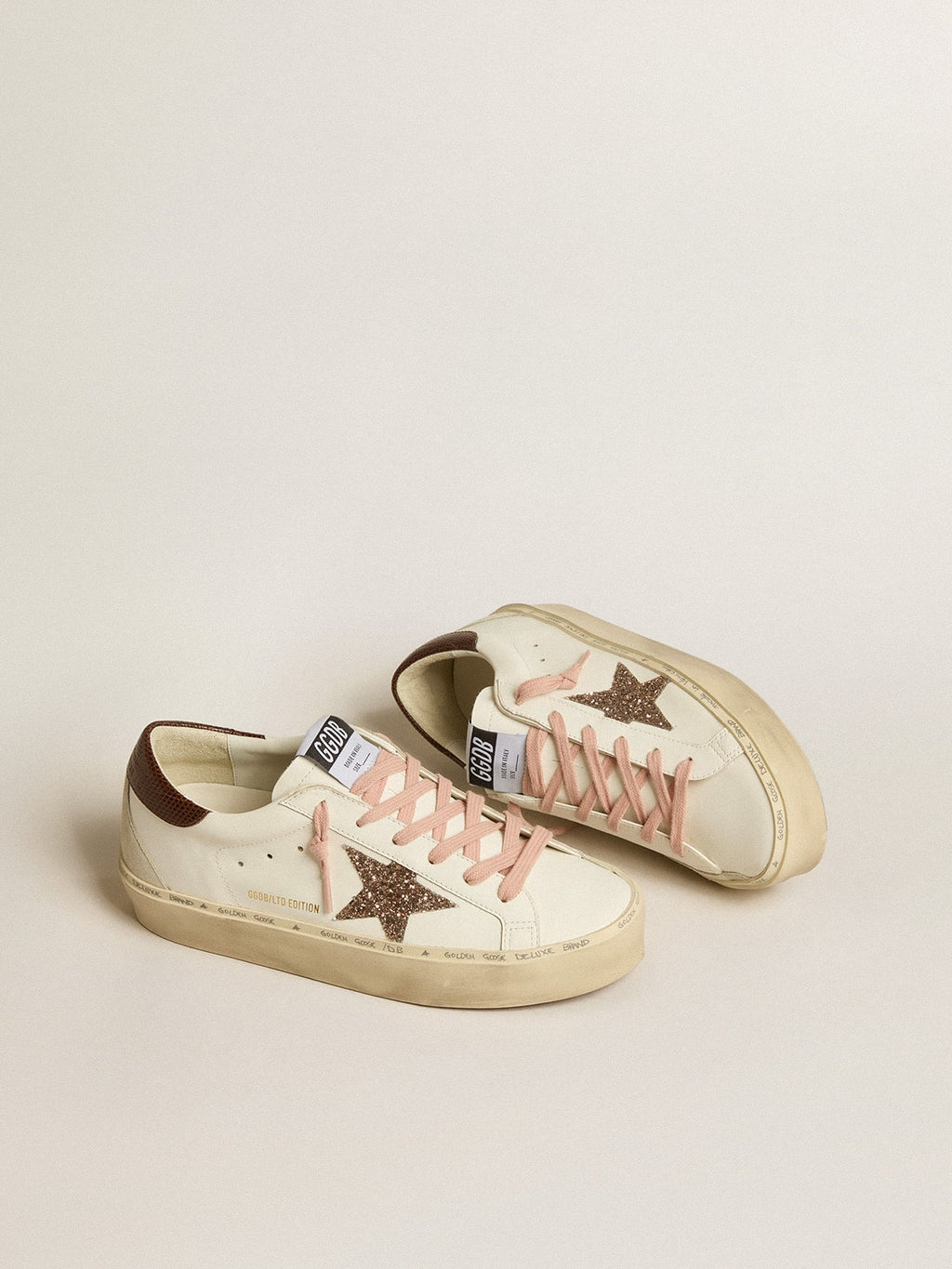 Women's Hi Star LTD with glitter star and brown lizard-print heel tab| Golden Goose