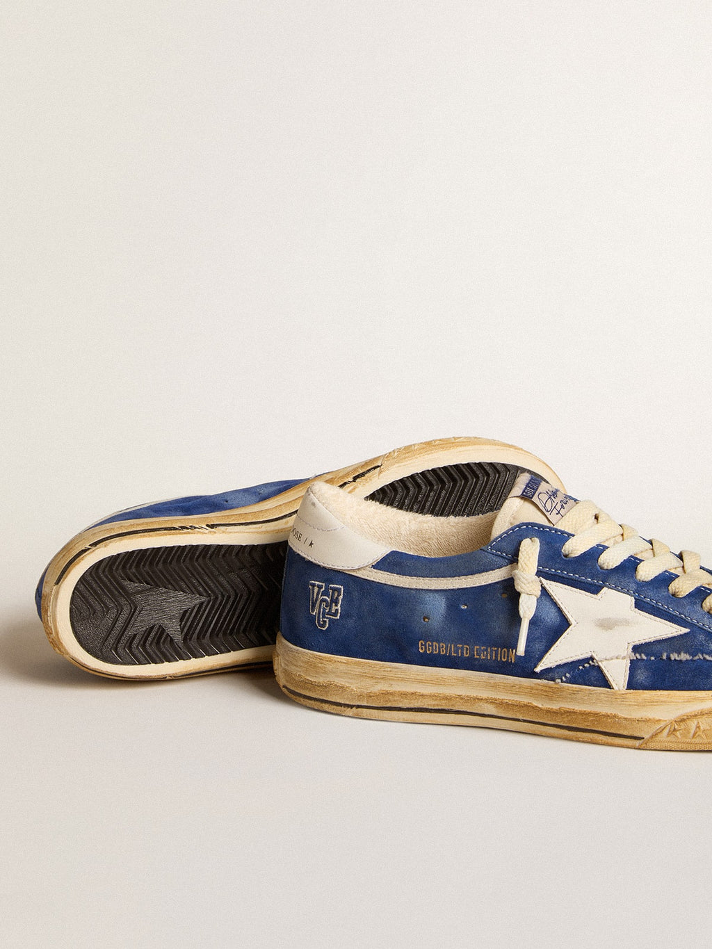 Super-Star in blue suede with white leather star and heel tab| Golden Goose