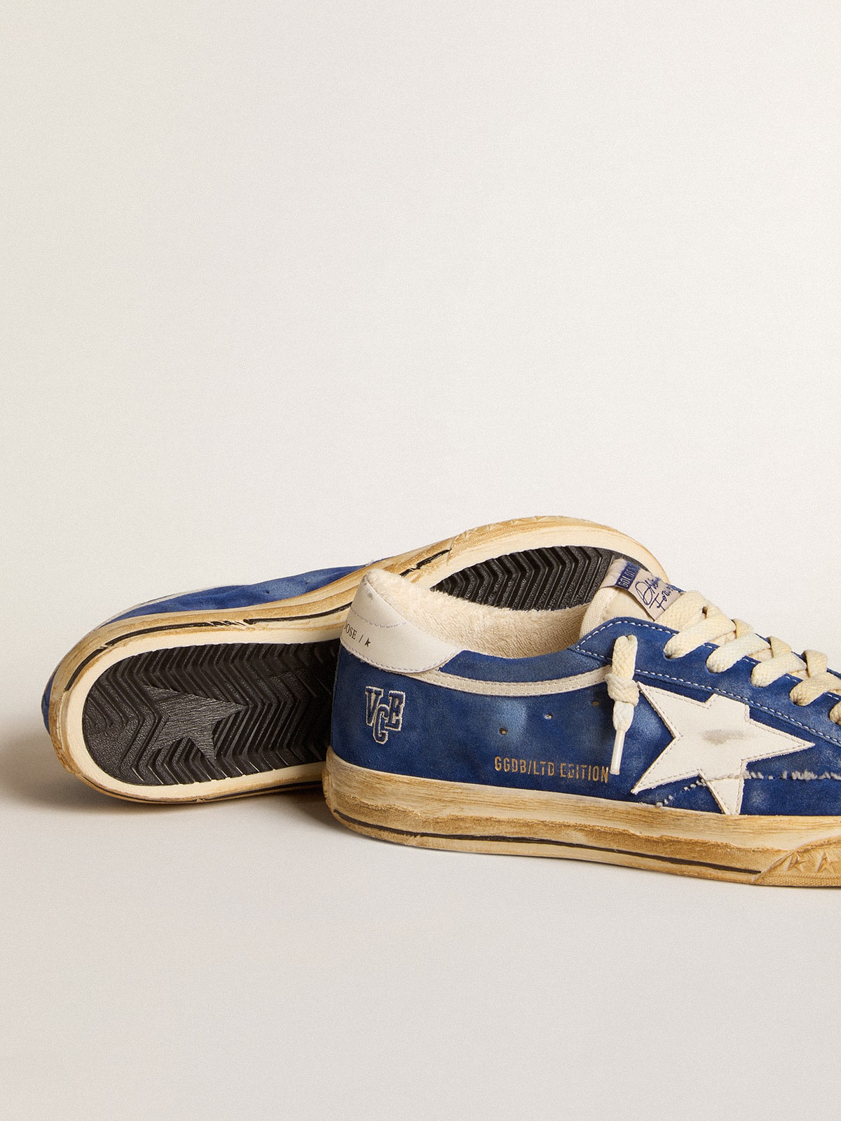 Super-Star in blue suede with white leather star and heel tab| Golden Goose