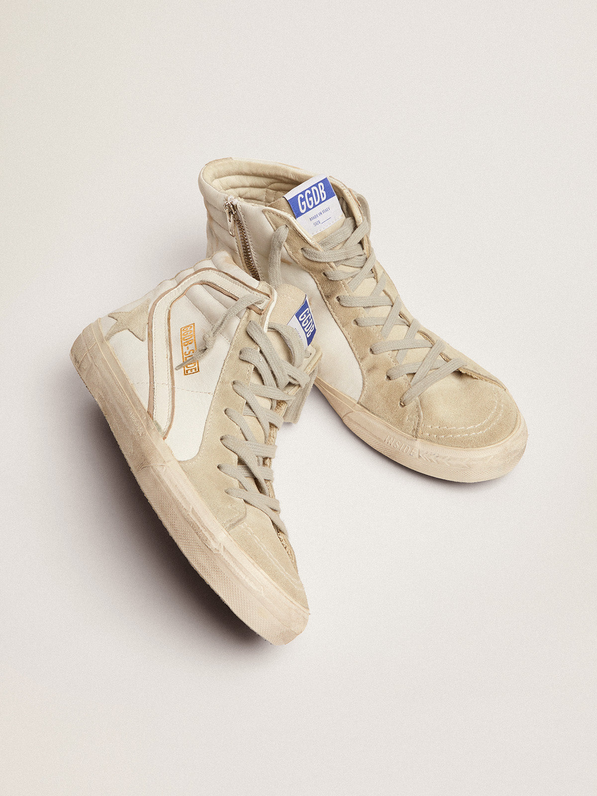 Men's Slide in leather with suede details| Golden Goose