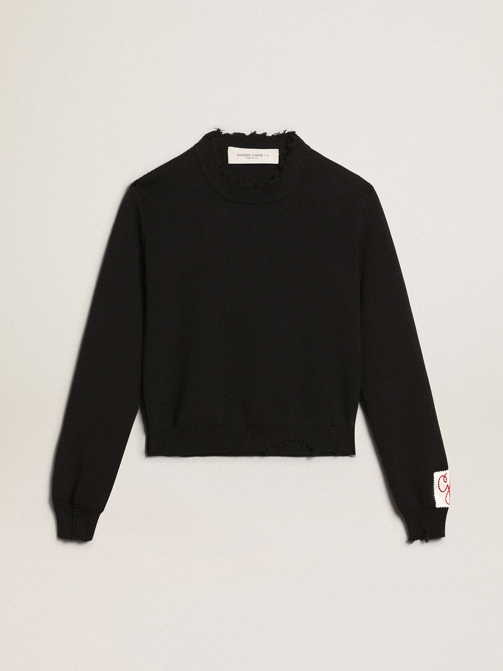 Women's round-neck sweater in dark blue cotton| Golden Goose