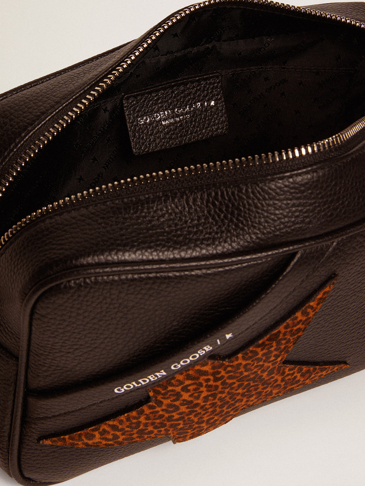 Women's Star Bag in dark brown leather and leopard print star| Golden Goose