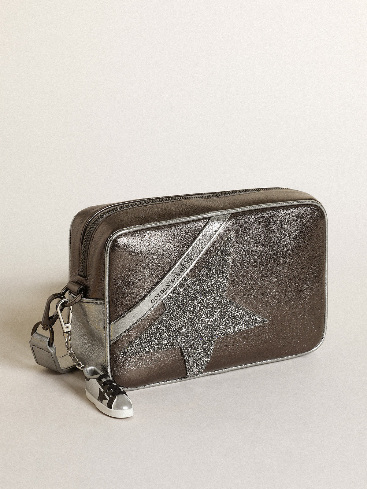 Women's Star Bag in silver leather with Swarovski crystal star| Golden Goose