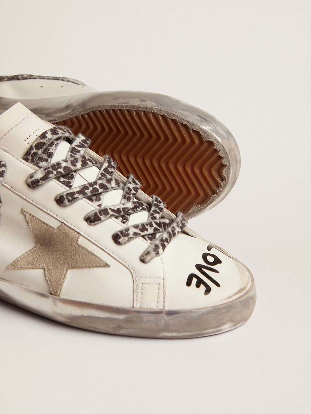 Women's Super-Star in white leather with gray suede star| Golden Goose